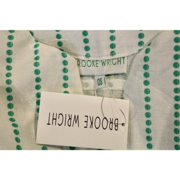BROOKE WRIGHT OS S M L Green White Dotted Stripe Caftan Poncho NWT Cotton Linen - Picture 2 of 7